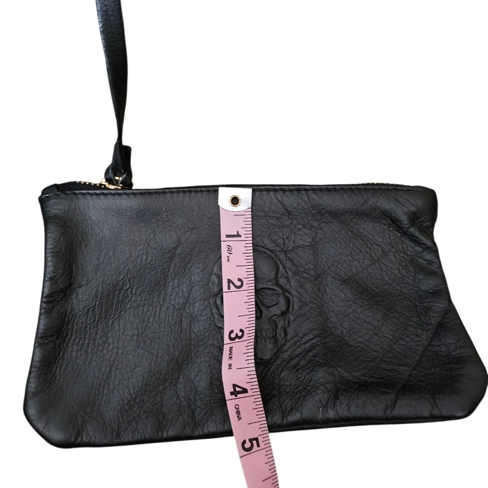 Black 100% Leather Skull Embossed Tote Made In Italy - Picture 12 of 16